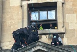 Students from the Oxford Action for Palestine (OA4P) protest group occupying the Radcliffe Camera on Friday.