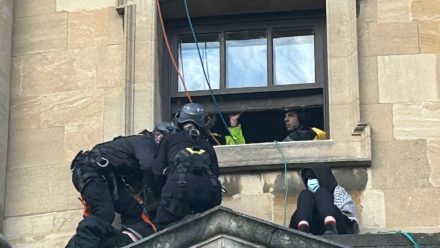 Students from the Oxford Action for Palestine (OA4P) protest group occupying the Radcliffe Camera on Friday.