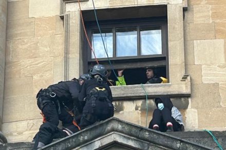 Students from the Oxford Action for Palestine (OA4P) protest group occupying the Radcliffe Camera on Friday.